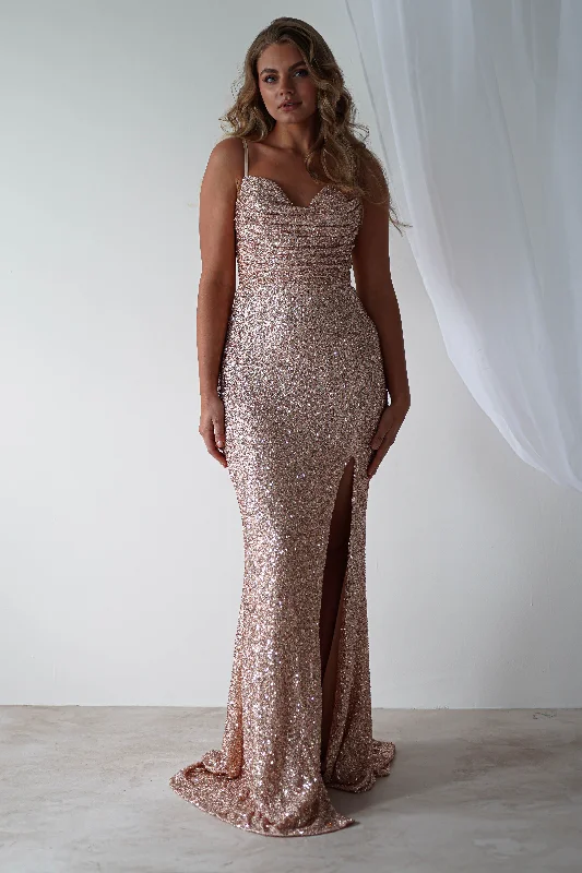 Audrina Bodycon Sequin Gown | Rose Gold