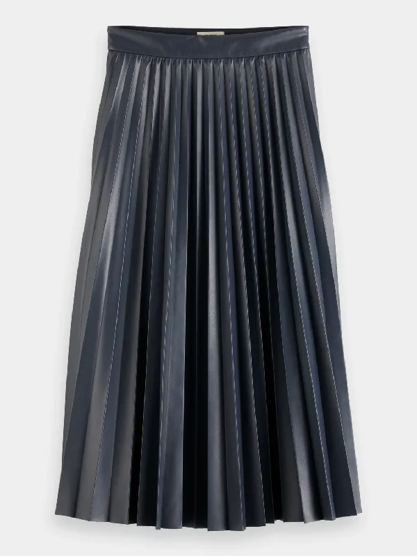 Faux leather pleated high-rise midi skirt