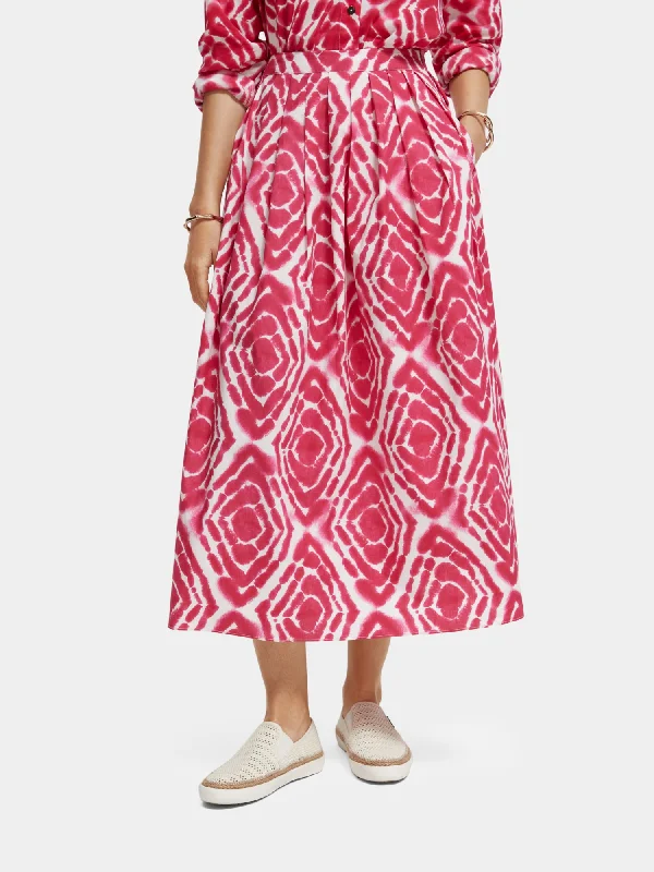 Tie-dyed printed midi skirt