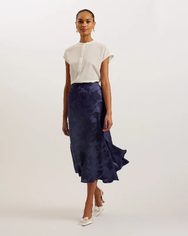 Trebbia Asymmetric Jacquard Midi Skirt Navy